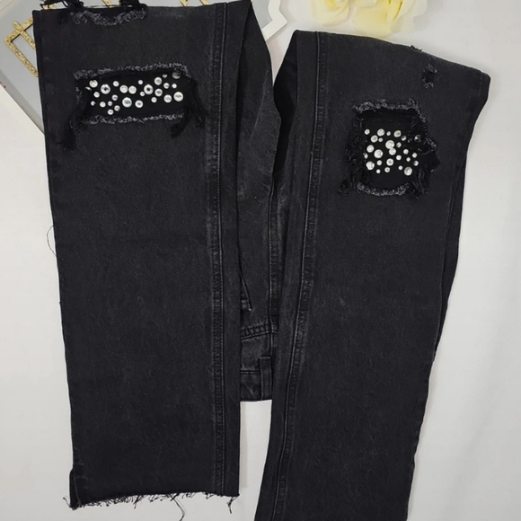 Ban-Jara Black ripped Rhinestone Jeans size 5/26 New - Picture 3 of 9